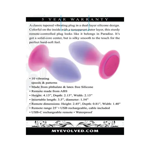 Evolved Paradise Plug Dual Layer Rechargeable Vibrating Anal Plug with Remote Silicone