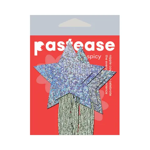 Pastease Star: Tassel Pasties: Silver Glitter Star with Fringe Pasties