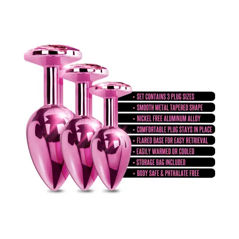Nixie Metal Butt Plug Trainer Set 3-Piece Pink Metallic