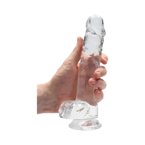 RealRock Crystal Clear Realistic 8 in. Dildo With Balls and Suction Cup in Clear