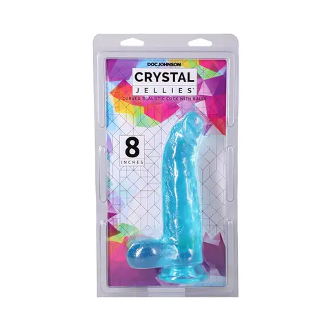 Crystal Jellies Curved Realistic Cock with Balls 8 in. in Teal