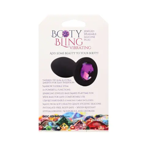 Booty Bling Jeweled Wearable Vibrating Silicone Plug 3 in. in Purple
