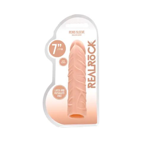 RealRock Realistic Veiny 7 in. Penis Sleeve Extender in Beige