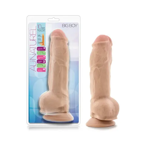 Au Naturel Big Boy 10 in. Posable Dual Density Dildo with Balls in Beige