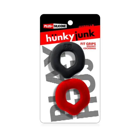 Hunkyjunk Fit Grips 2-Pack Ergo-Fit Cockrings Black/Red