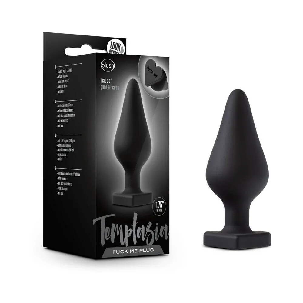 Temptasia 'Fuck Me' Silicone Anal Plug with Heart-Shaped Base Black