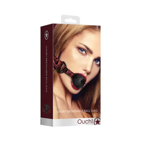 Ouch! Luxury Adjustable Breathable Ball Gag in Burgundy