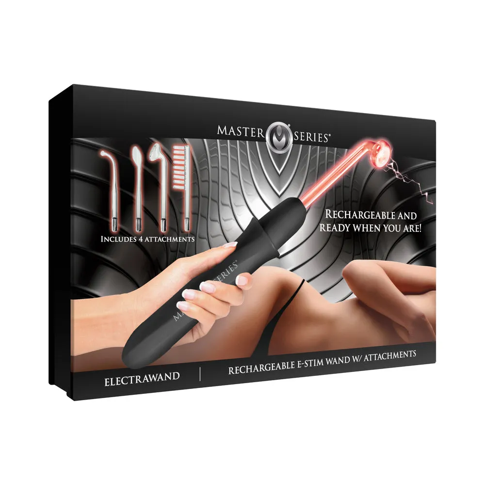 Master Series Elektrawand Rechargeable E-Stim Wand with Attachments Black