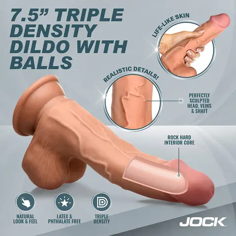 JOCK Hard-Core +Triple Density Dildo with Balls 7.5 in. Medium