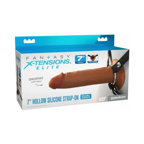 Fantasy X-Tensions Elite Hollow Silicone Strap-On 7 in. in Brown