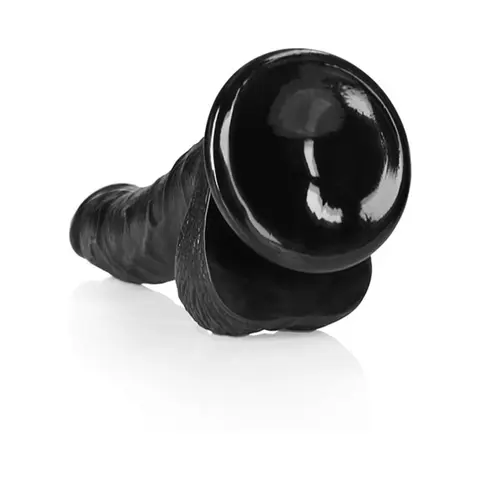 RealRock Realistic 7 in. Curved Dildo With Balls and Suction Cup in Black