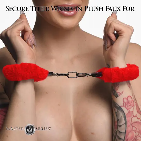 Master Series Cuffed in Fur Furry Handcuffs in Red