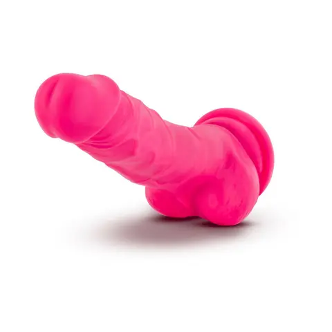 Neo 7.5 in. Dual Density Dildo with Balls Neon in Pink