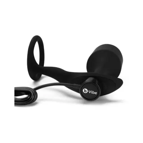 b-Vibe Vibrating Snug & Tug Rechargeable Weighted Silicone Anal Plug with Cockring Medium in Black