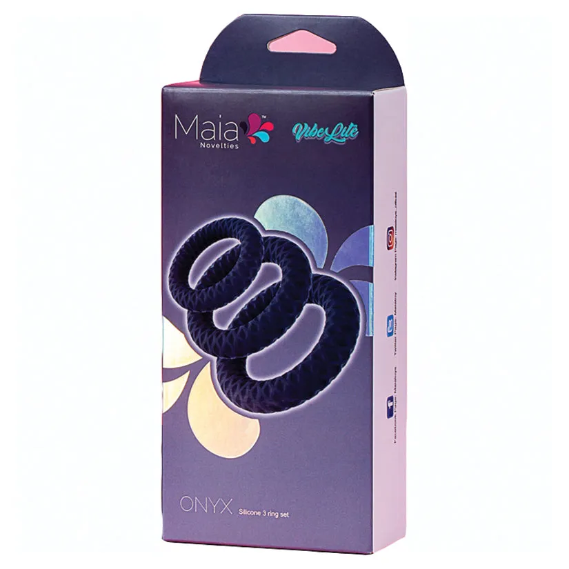 Maia Onyx Silicone Ring 3-Piece Set