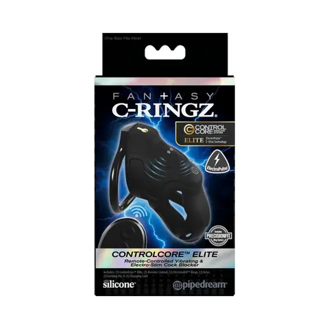 Fantasy C-Ringz ControlCore Elite Remote Vibrating & Electro-Stim Cock Blocker Black