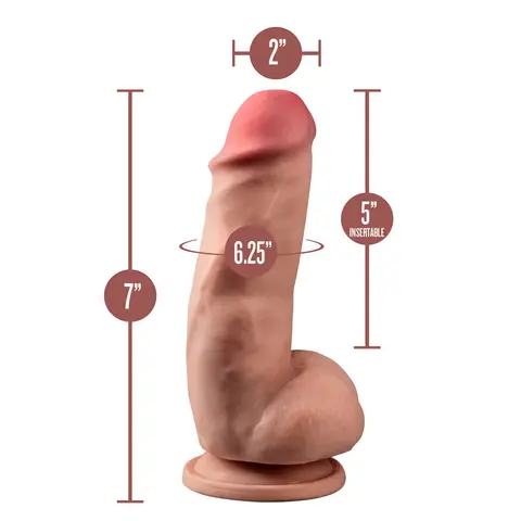 Dr. Skin Plus Girthy 7 in. Triple Density Posable Dildo with Balls in Tan