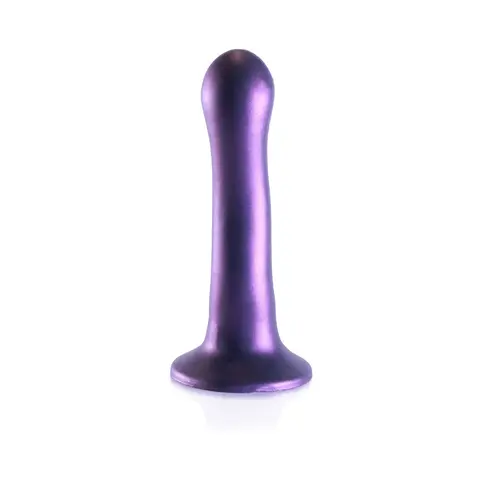 Ouch! Ultra Soft Silicone 7 in. Curvy G-Spot Dildo Metallic Purple