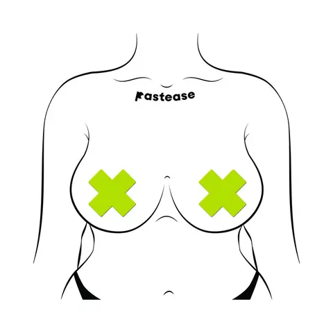 Pastease Plus X: Glow-in-the-Dark Neon Yellow Cross Pasties Nipple Covers