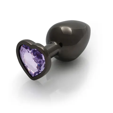 Ouch! Heart Gem Butt Plug Medium Gunmetal/Amethyst