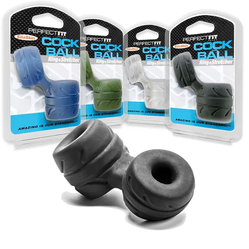 Perfect Fit Cock + Ball Ring & Stretcher in Black