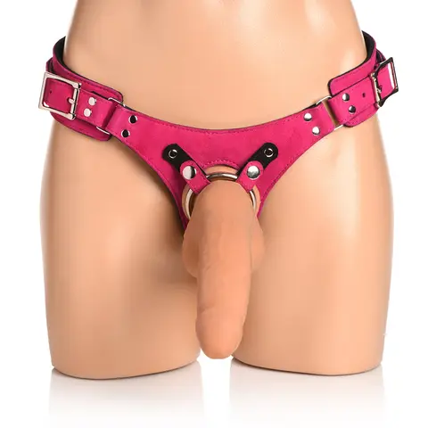 Strap U Bodice Deluxe Leather Corset Harness Pink