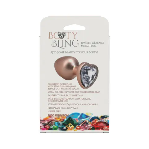 Booty Bling Heart Diamond Jeweled Metal Plug Gold Medium