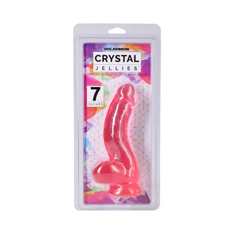 Crystal Jellies Curved Realistic Cock with Balls 7 in. in Pink