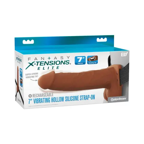Fantasy X-Tensions Elite Vibrating Hollow Silicone Strap-On 7 in. in Brown