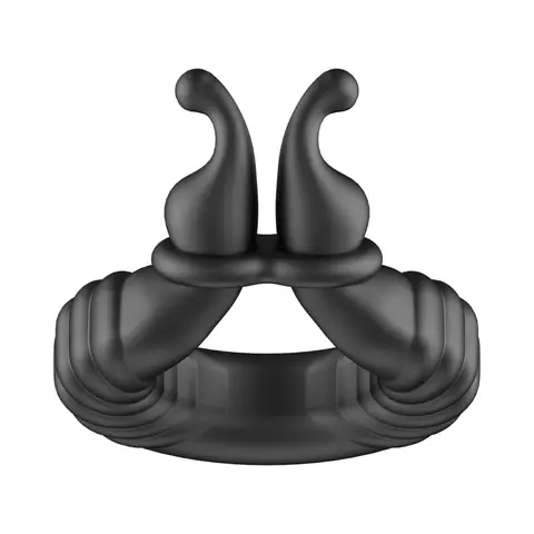 Forto F-24 Rechargeable Silicone Textured Vibrating Cockring in Black