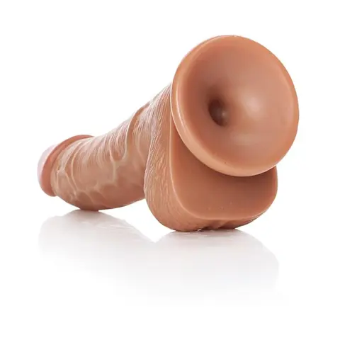RealRock Realistic 6 in. Curved Dildo With Balls and Suction Cup in Tan