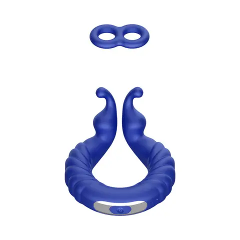 Forto F-24 Rechargeable Silicone Textured Vibrating Cockring in Blue