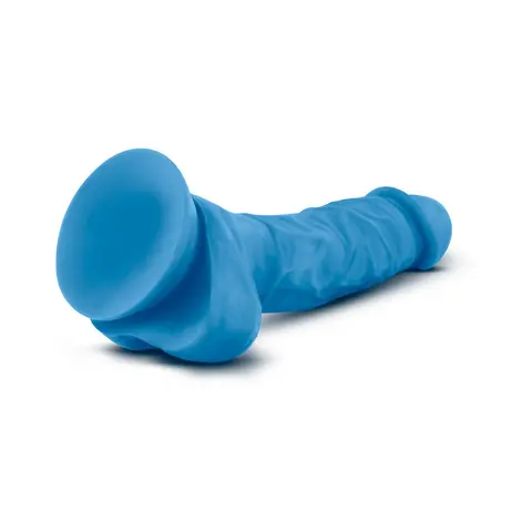 Neo 7.5 in. Dual Density Dildo with Balls Neon in Blue