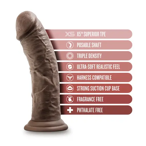Dr. Skin Plus Thick 8 in. Triple Density Posable Dildo in Brown