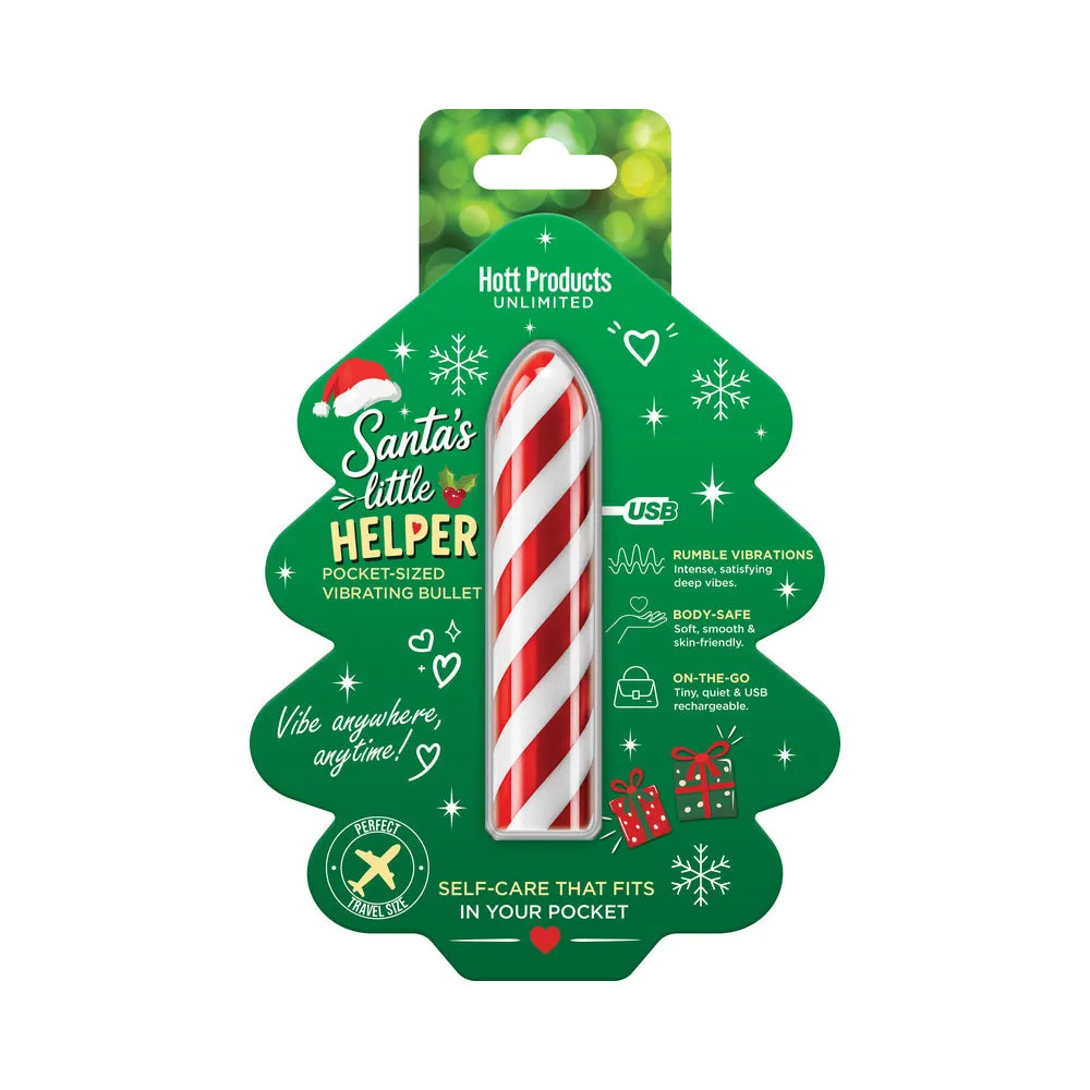 Horny Christmas Santa's Little Helper Candy Cane Stripe Bullet Liquid Silicone Multi Speed Rechargeable