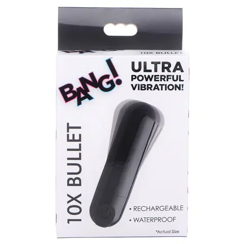 Bang! 10X Rechargeable Vibrating Metallic Bullet in Black