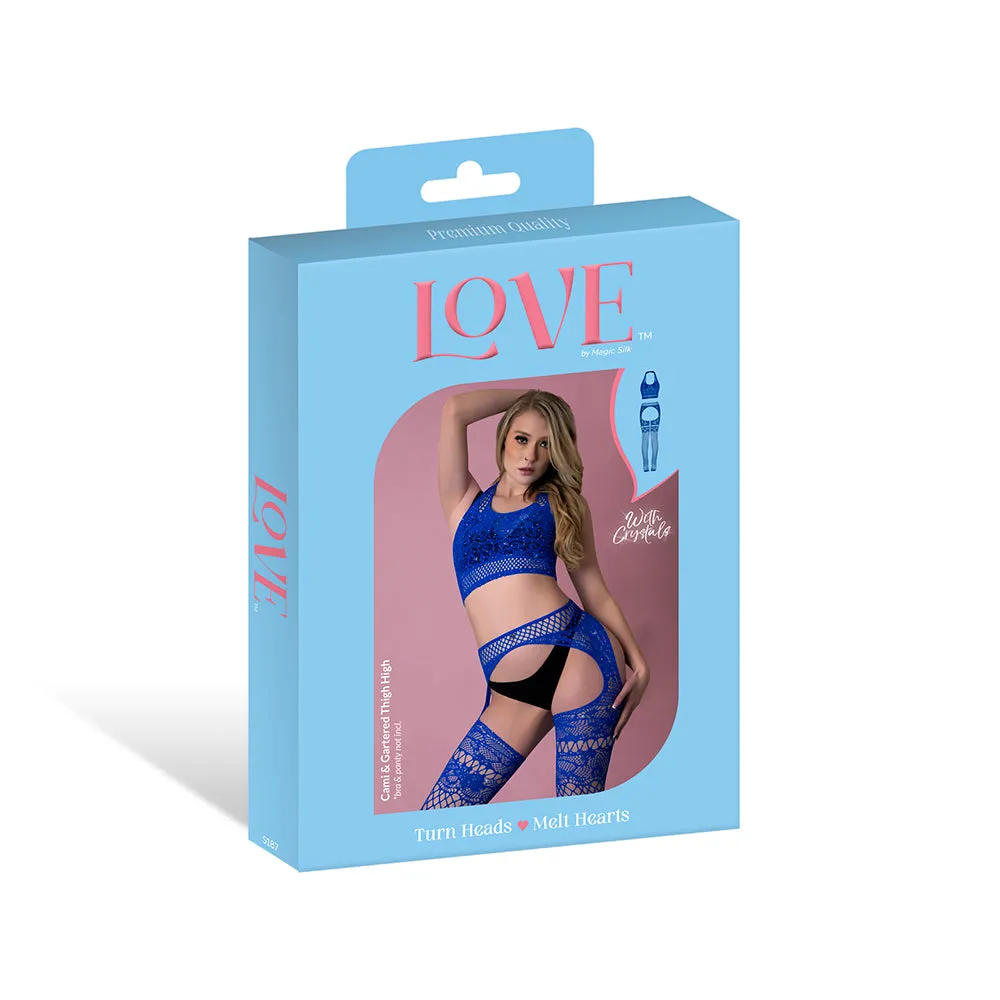 Magic Silk Seamless Cami & Gartered Thigh High Blue O/S