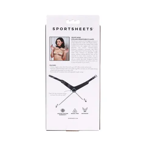 Sportsheets Velvet Noir Collar & Removable Clamps
