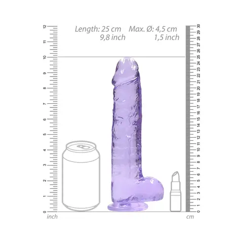 RealRock Crystal Clear Realistic 9 in. Dildo With Balls and Suction Cup in Purple