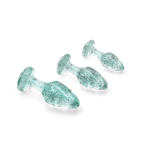 Adam & Eve Glitter Gem Butt Plug Set in Blue
