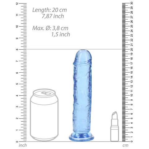 RealRock Crystal Clear Straight 7 in. Dildo Without Balls in Blue