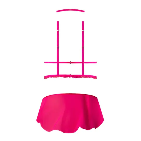 Magic Silk Pink Kink Harness Top, Open Crotch Skirt Panty & Choker Pink Glow L/XL