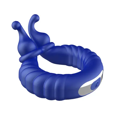 Forto F-24 Rechargeable Silicone Textured Vibrating Cockring in Blue