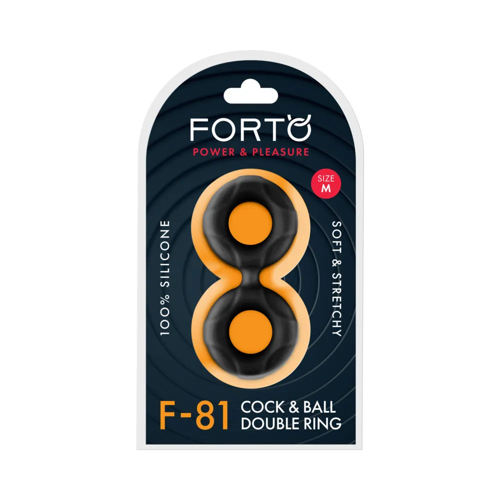 Forto F-81 Liquid Silicone Cock & Ball Double Ring Medium Black