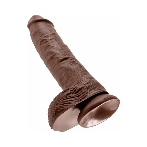 King Cock 10 in. Cock With Balls Realistic Suction Cup Dildo in Brown