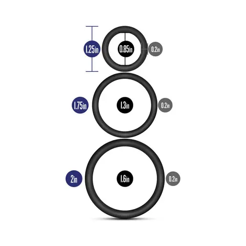 Performance VS4 Pure Premium Silicone Cockrings 3-Pack Set in Black