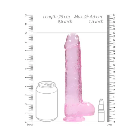 RealRock Crystal Clear Realistic 9 in. Dildo With Balls and Suction Cup in Pink