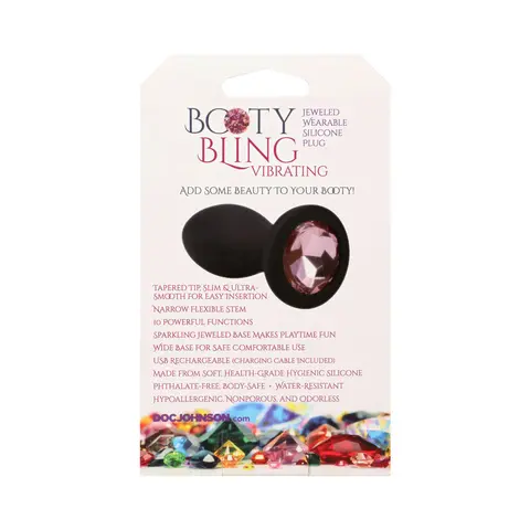 Booty Bling Jeweled Wearable Vibrating Silicone Plug 3 in. in Pink