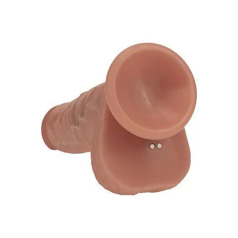 Realrock Dual Density Silicone Vibrating Thrusting Dildo with Balls 7 in. in Tan