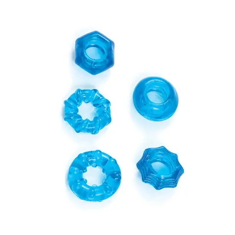 Enhancer Five Piece Cock Ring Set in Blue